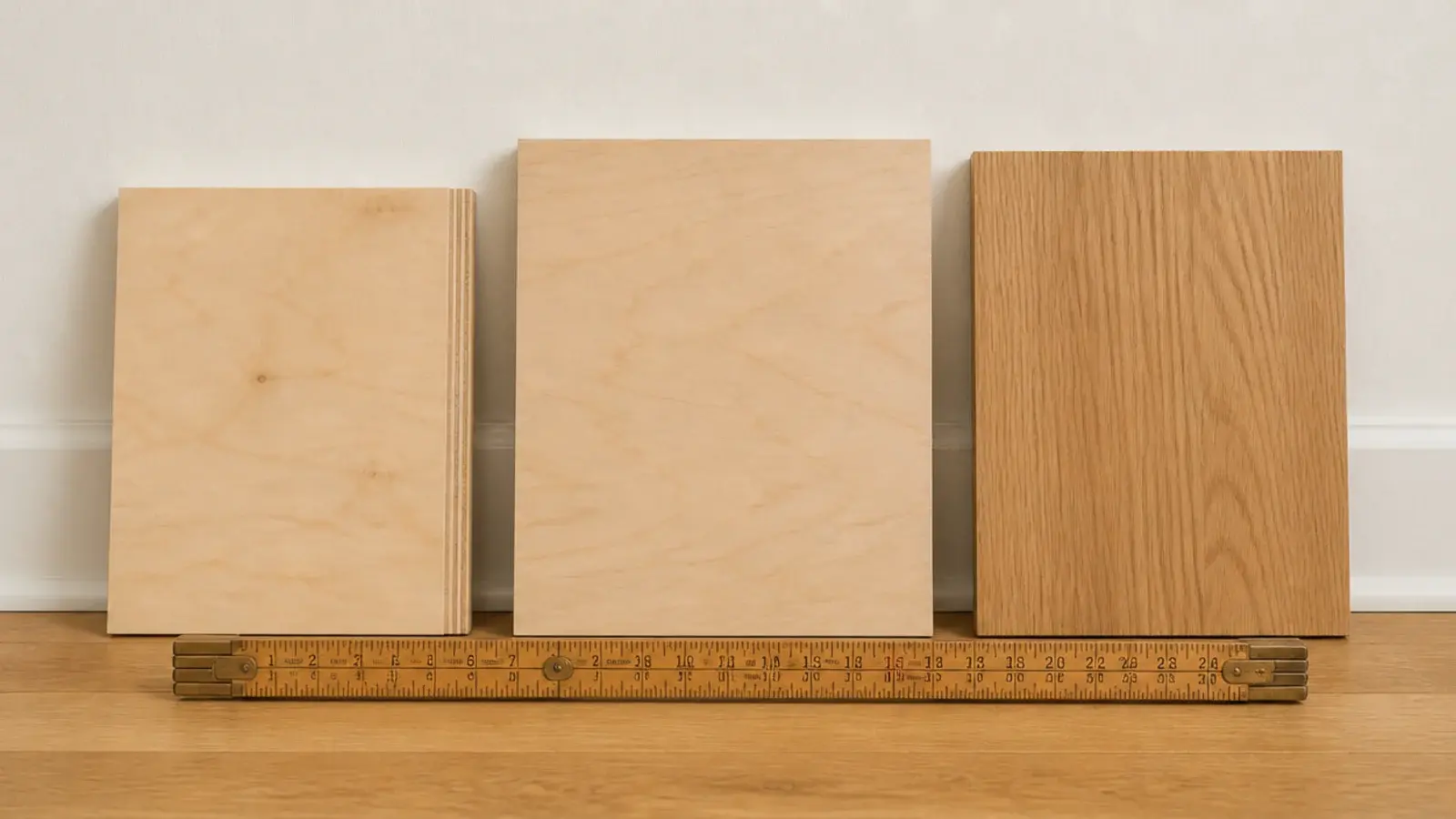 plywood and solid oak offcuts compared side by side for a wood headboard