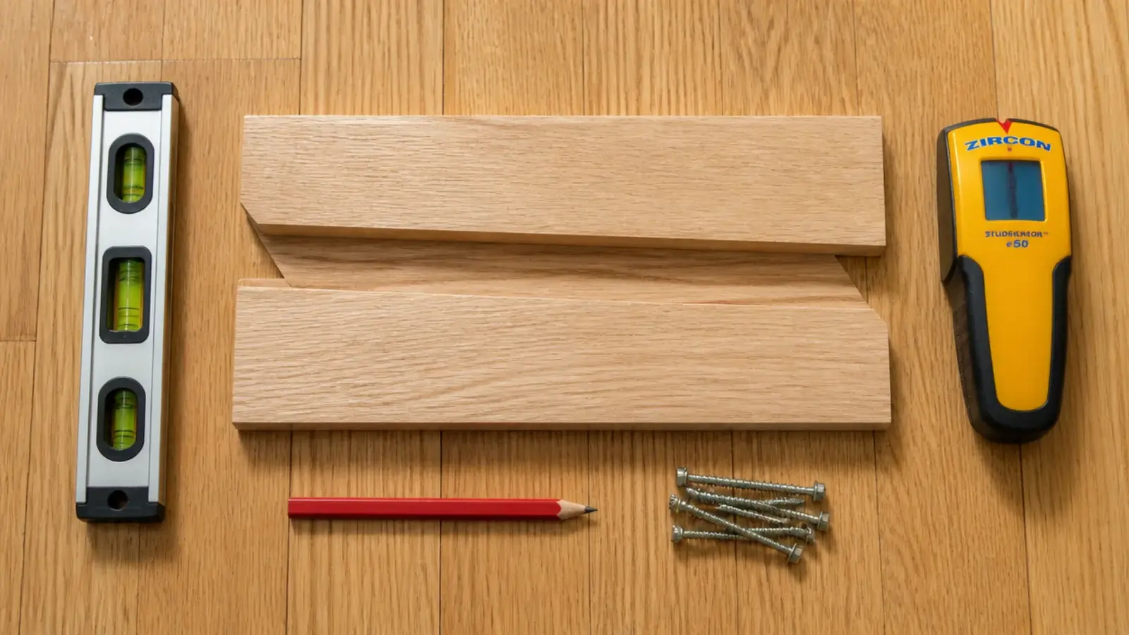 french cleat strips and a level ready to hang a headboard