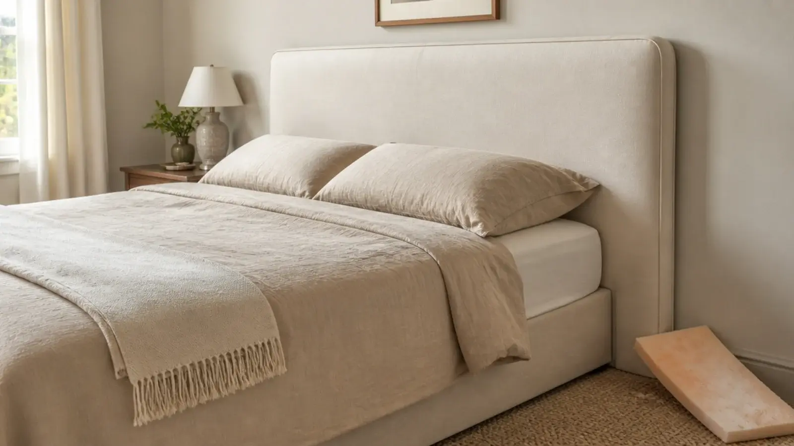 rebuilt tufted headboard with dense foam replacing a collapsed panel