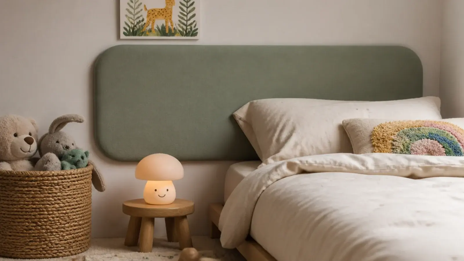low padded panel with rounded corners in a child bedroom