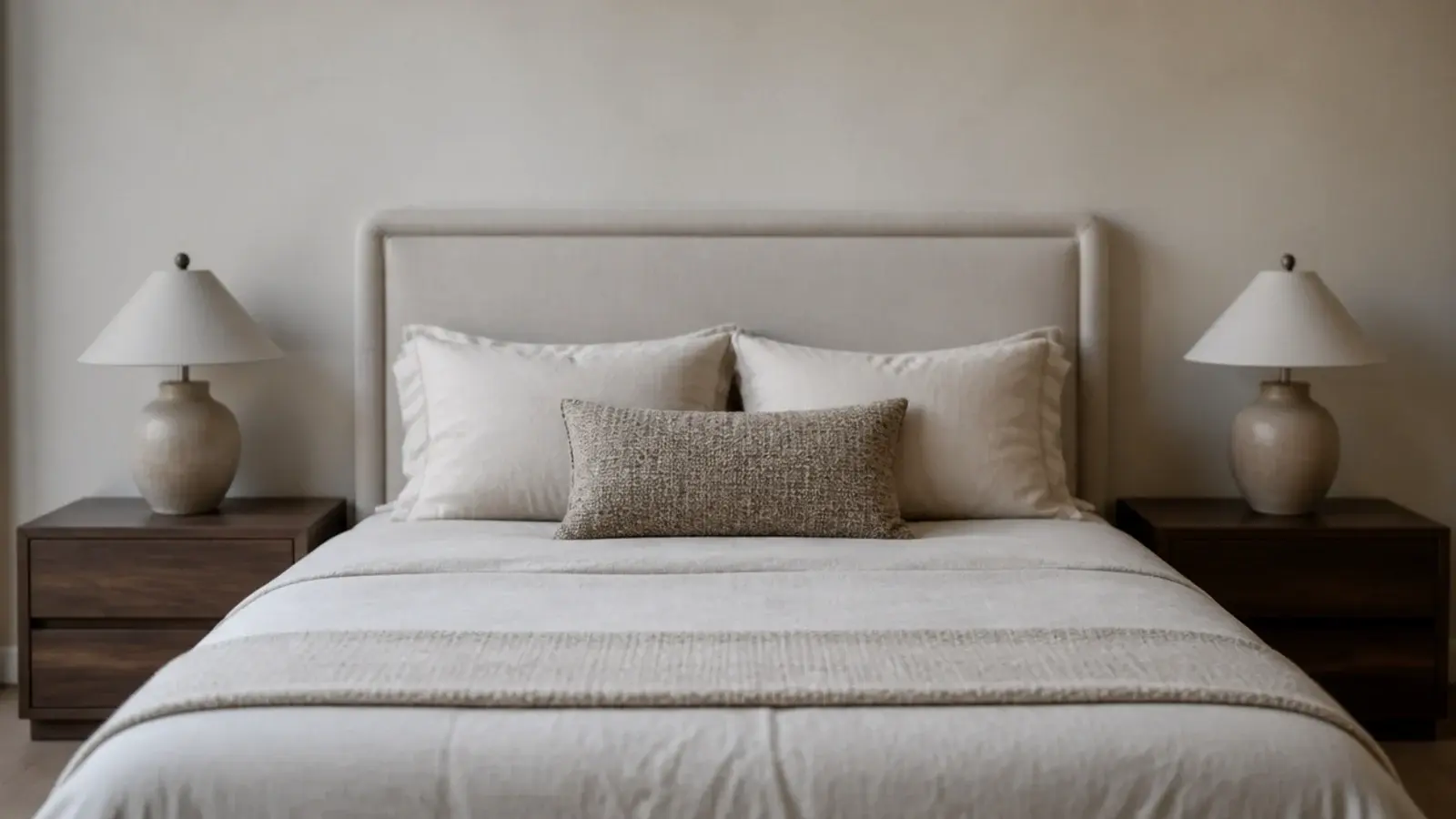 matched nightstand heights levelling the wall beside a headboard