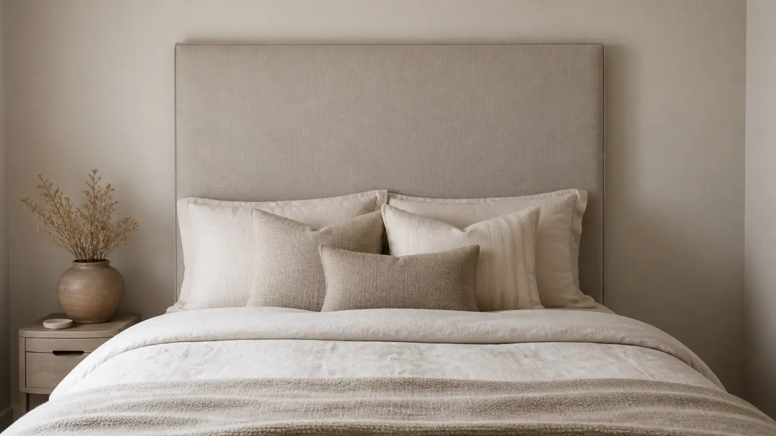 narrow headboard panel matching the mattress width in a compact bedroom