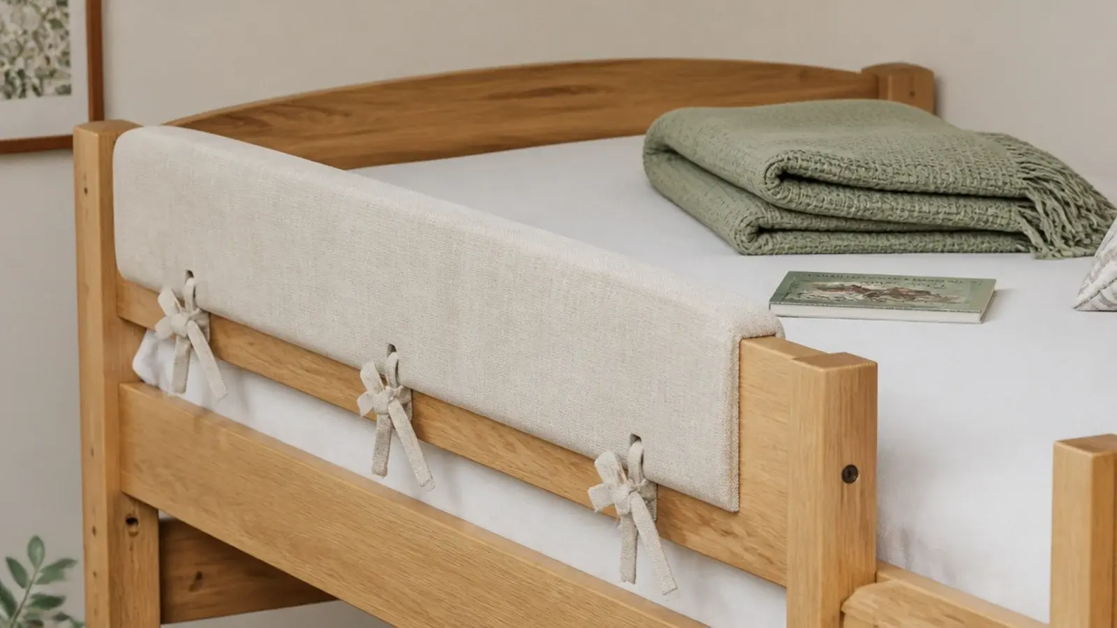 padded fabric rail fitted along the head end of a loft bed