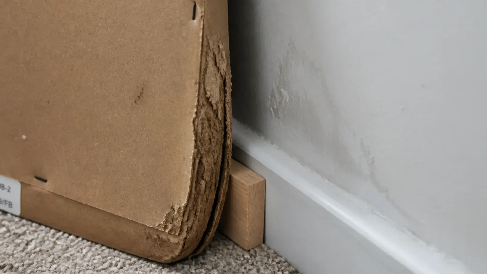 swollen board edge behind a headboard on a cold exterior wall