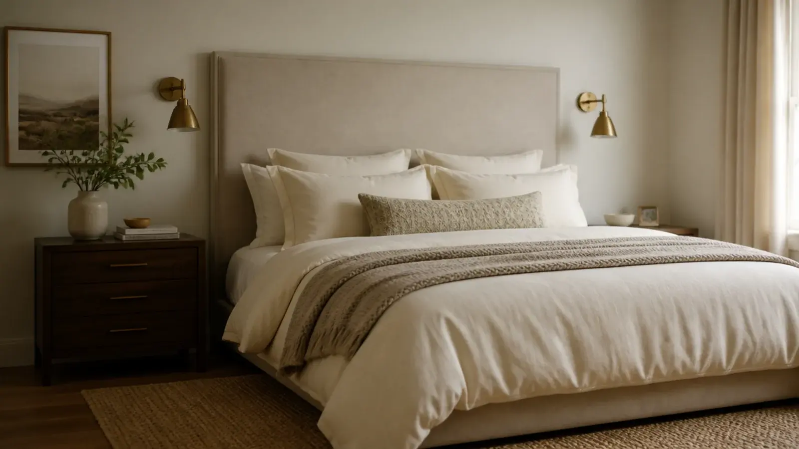 well proportioned headboard hung at the right height above a bed