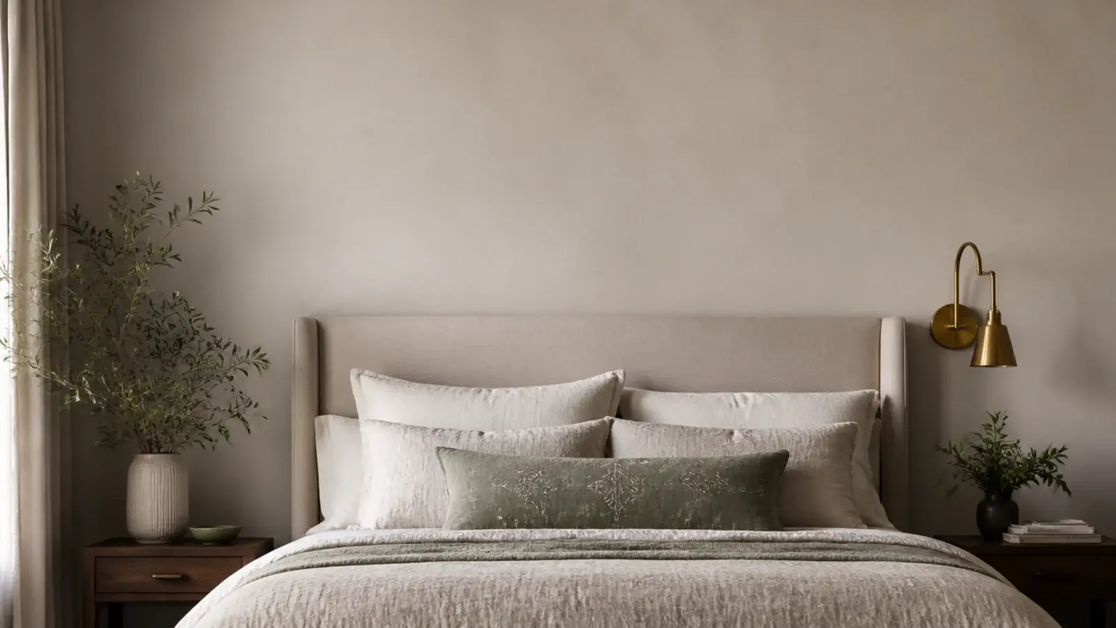 vertical image of headboard mistakes corrected on a calm bed wall
