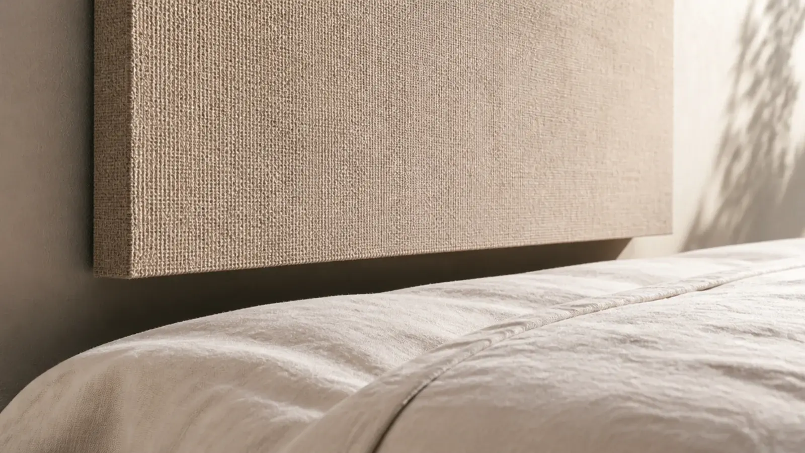 floating headboard panel hovering above the mattress with a dark shadow line