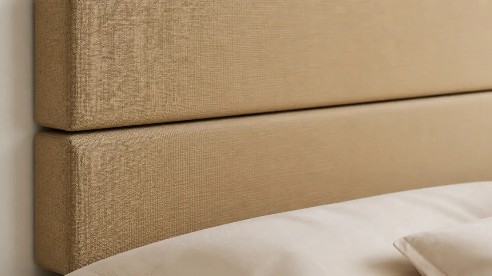 two horizontal headboard panels stacked with a fine dark gap between them