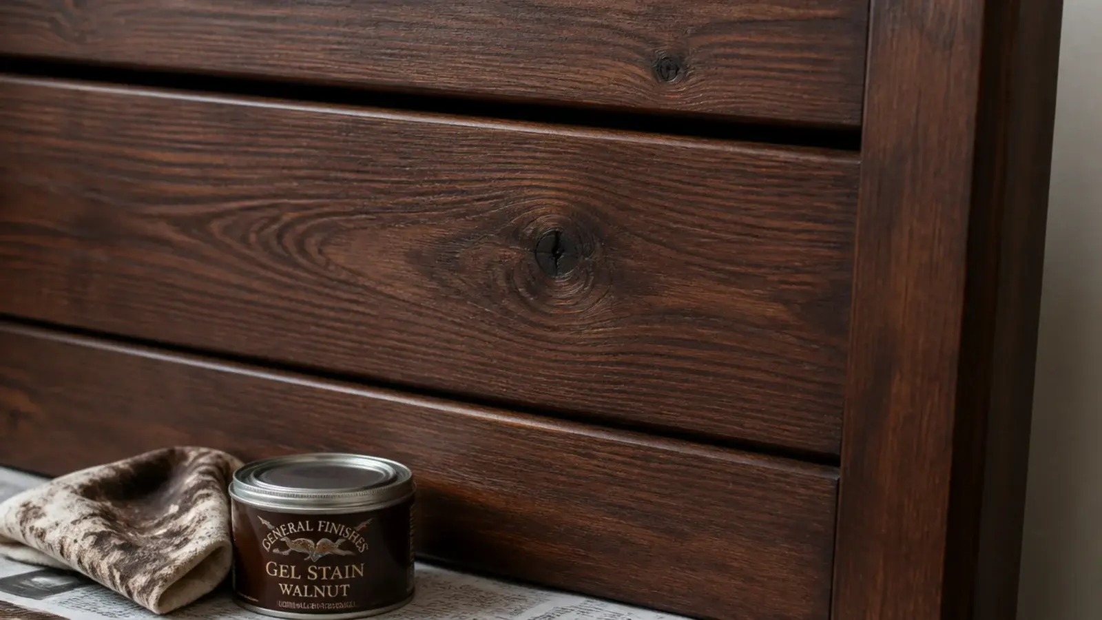 pine headboard boards stained deep walnut with gel stain over conditioner