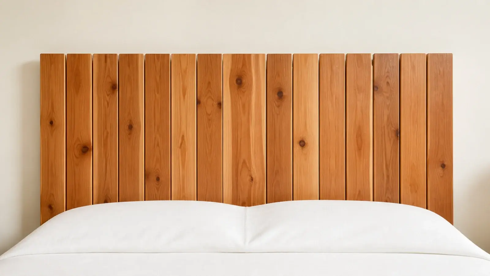 flat topped cedar fence pickets assembled into a budget wood headboard