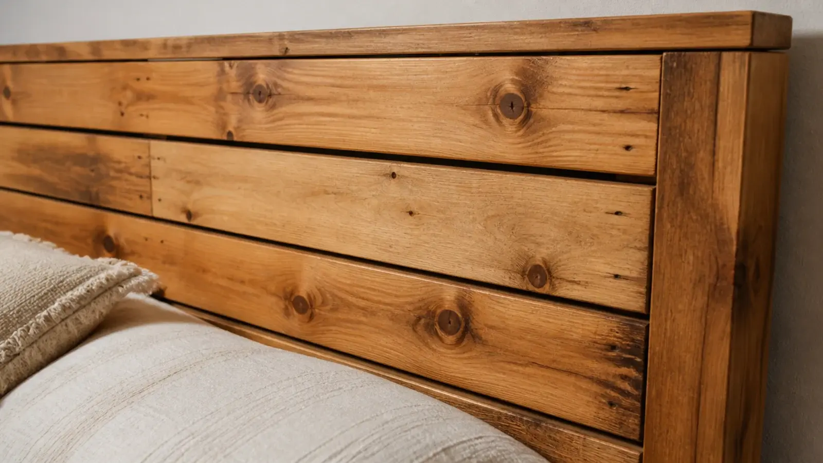 sanded and sealed pallet wood headboard with even boards and clean edges