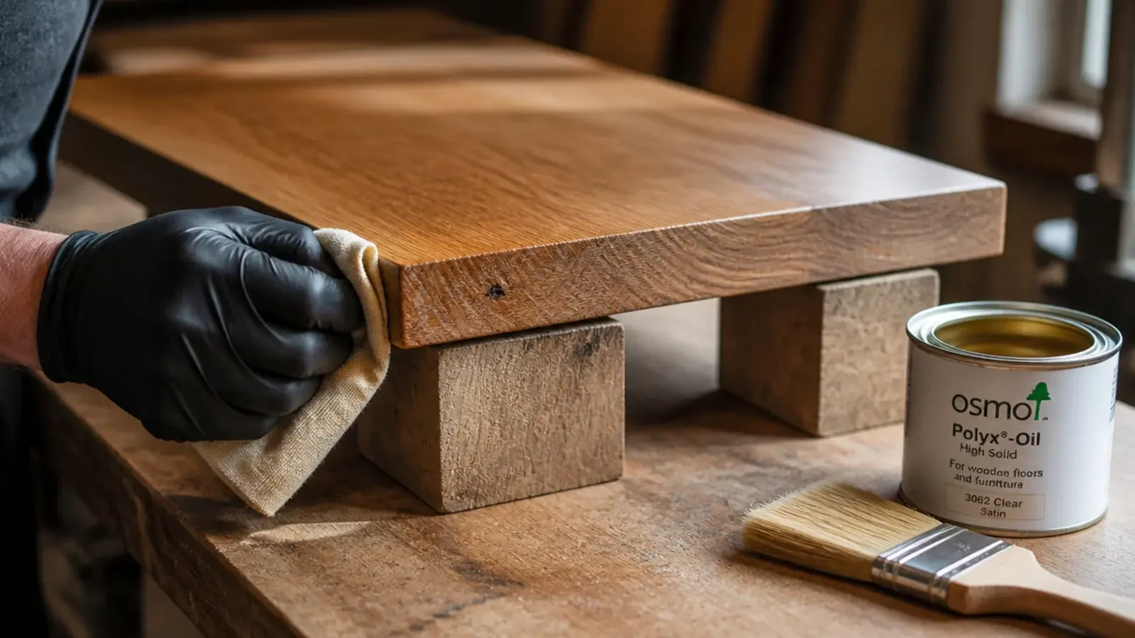 hardwax oil brushed onto the underside and end grain of a shelf board