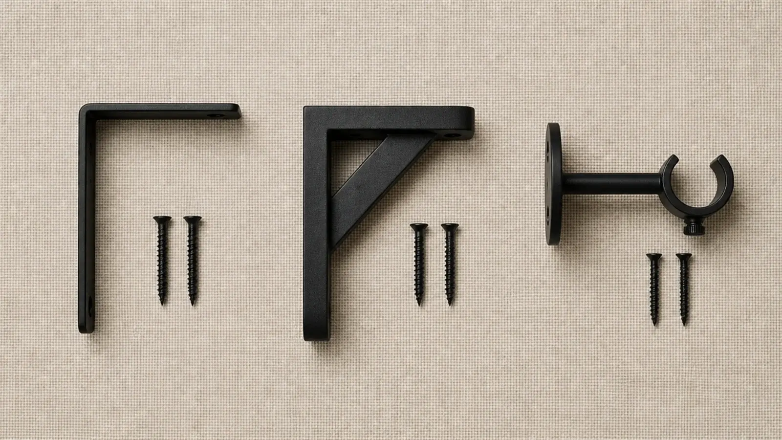 three kitchen shelf bracket types compared side by side on linen