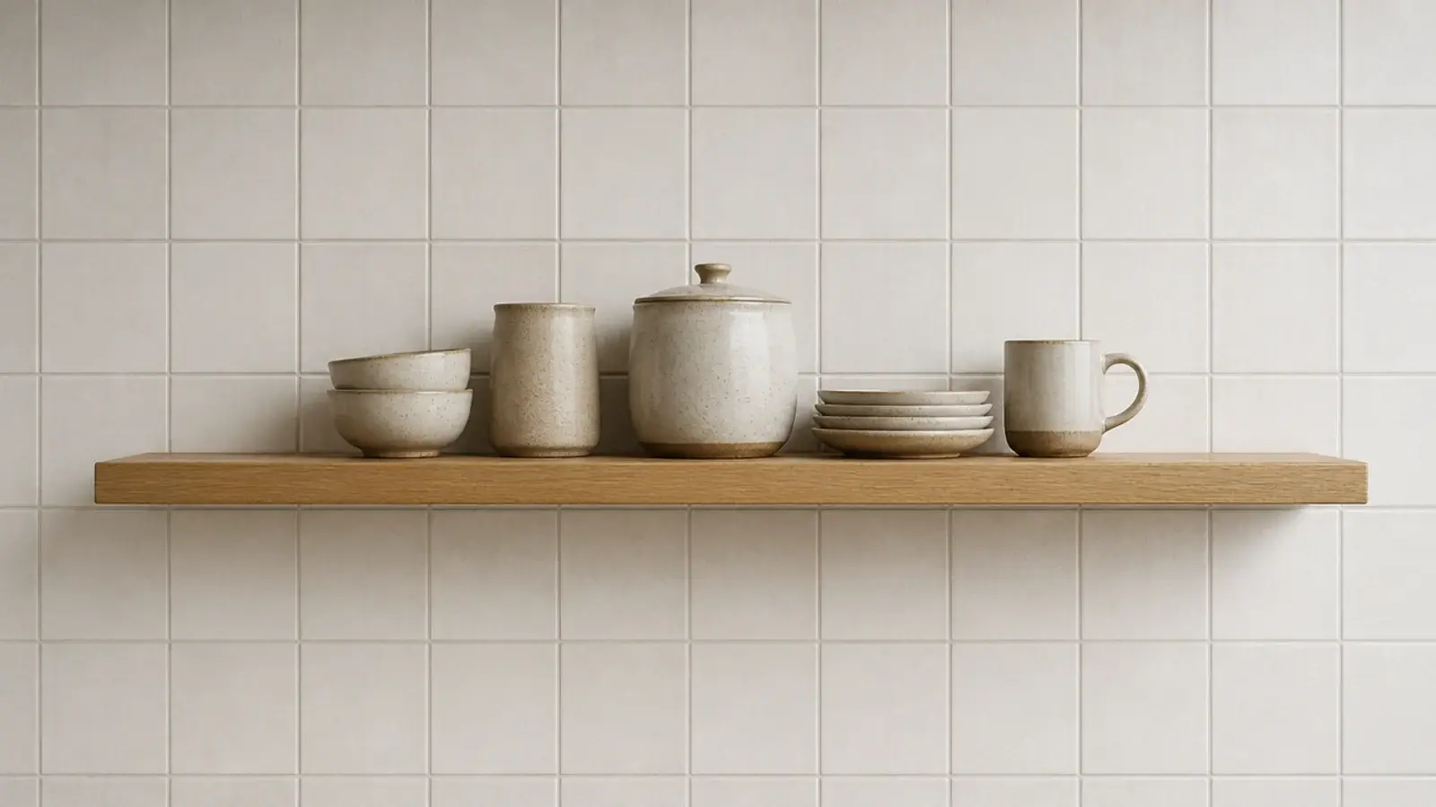 floating kitchen shelf ending with equal gaps at both sides of a wall