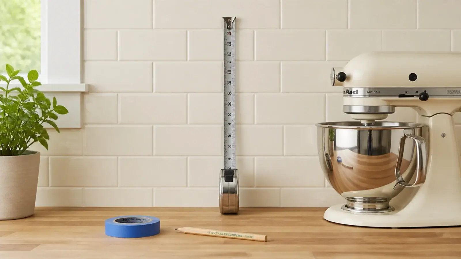 tape measure marking eighteen inches of clearance above a kitchen counter