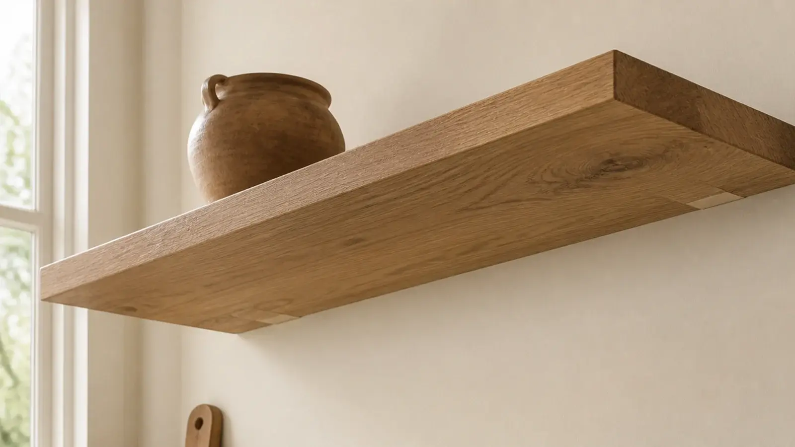 kitchen shelf brackets painted the wall color and visually gone
