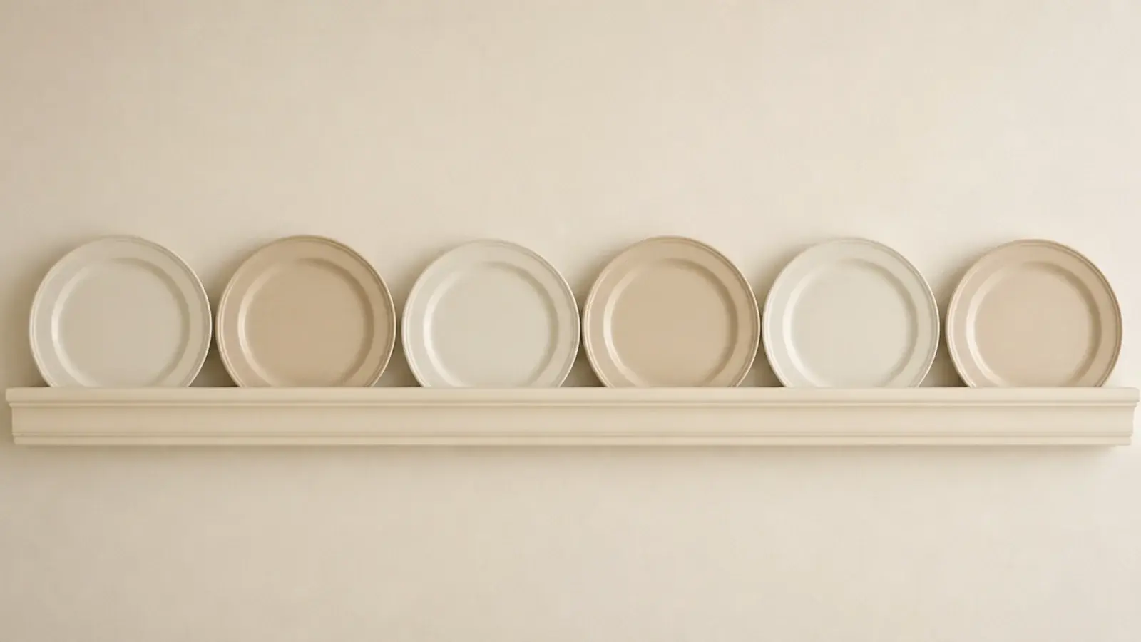 three inch plate rail along a kitchen wall with plates standing on edge