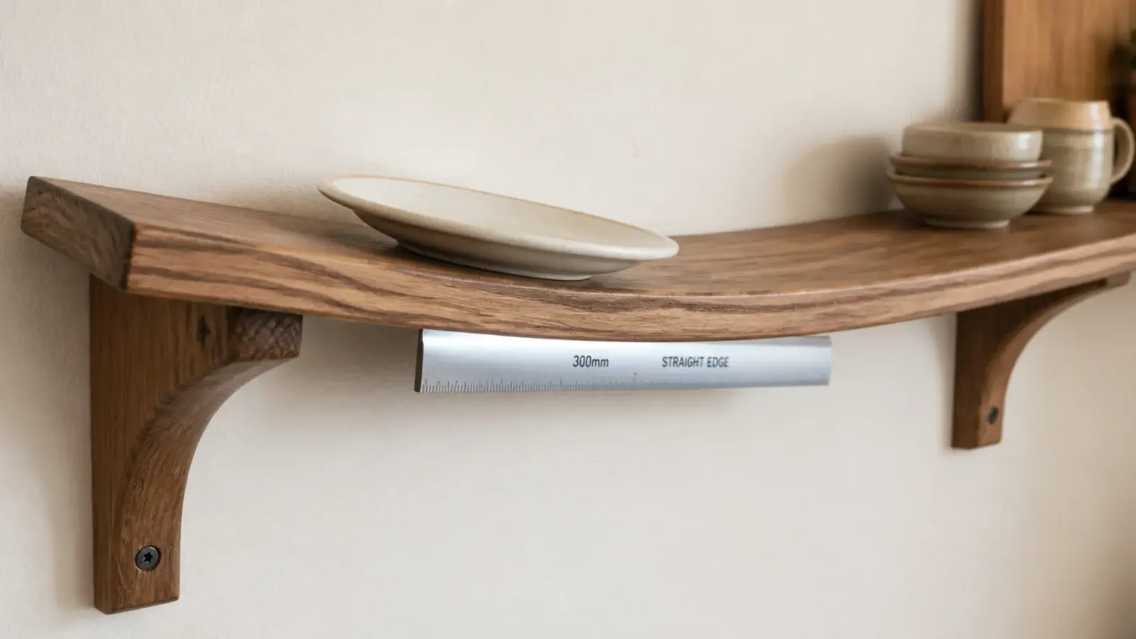 cupped kitchen shelf board rocking with a plate that will not sit flat