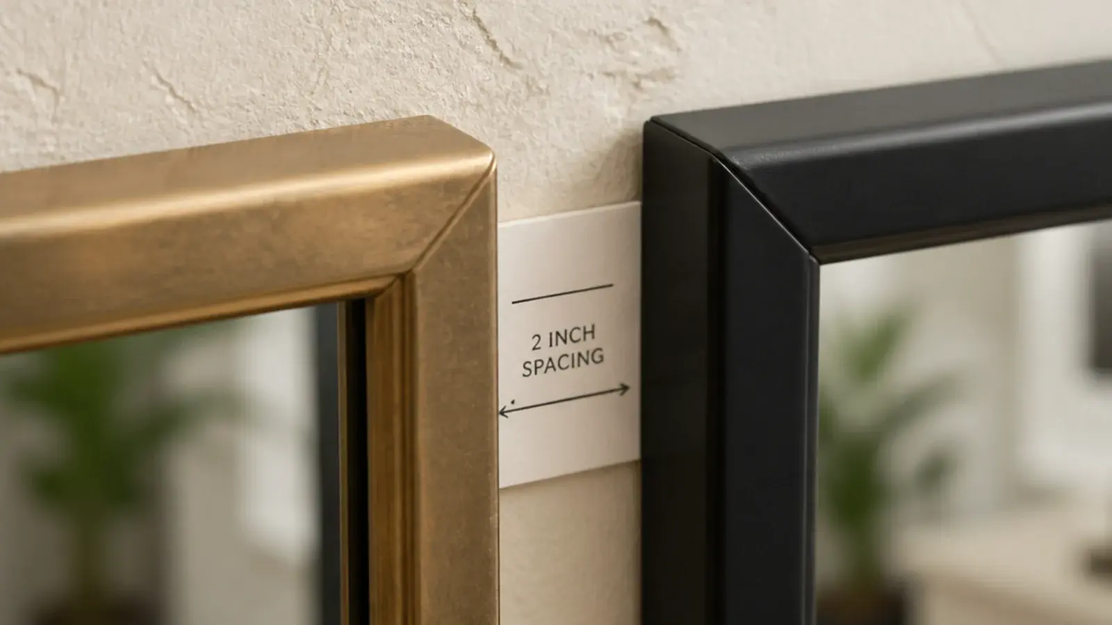 card spacer held between two mirror frames setting an even gap