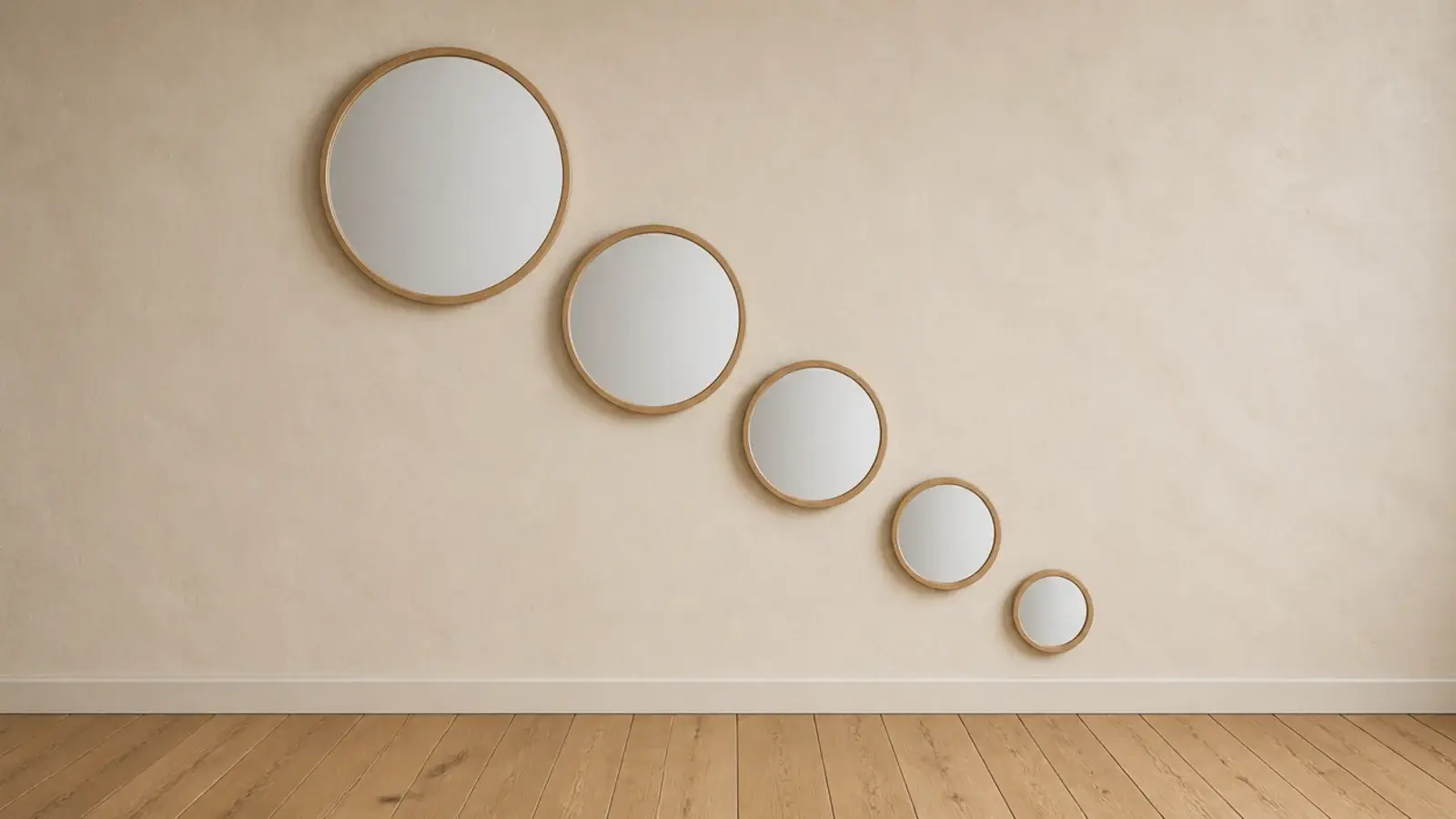 mirrors arranged so their sizes step down in a clear triangle