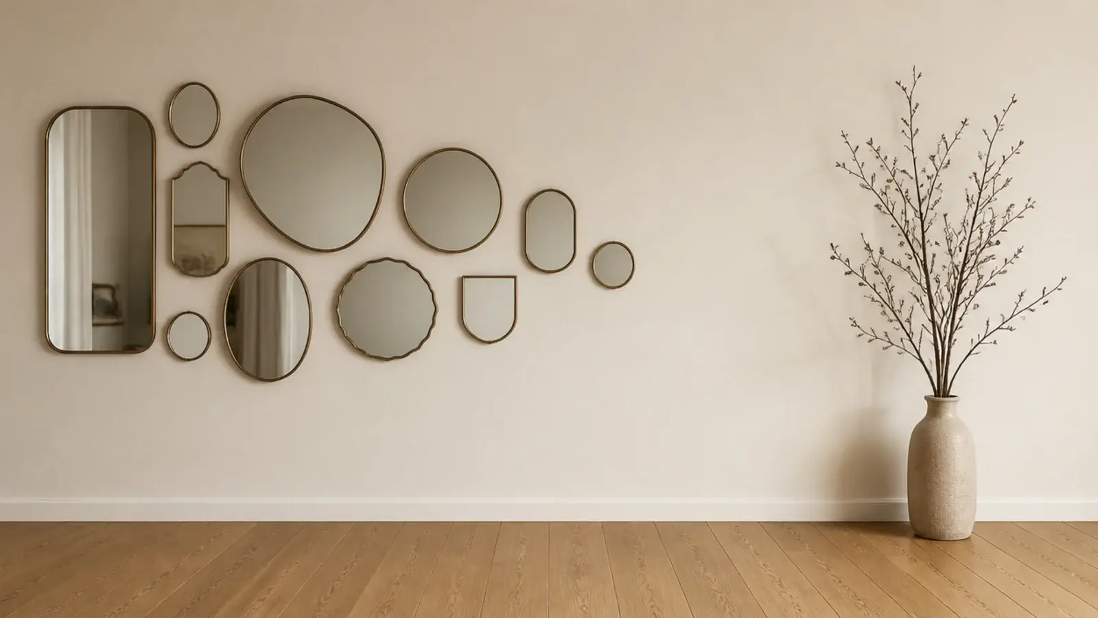 asymmetric mirror cluster loaded toward the left of a wall