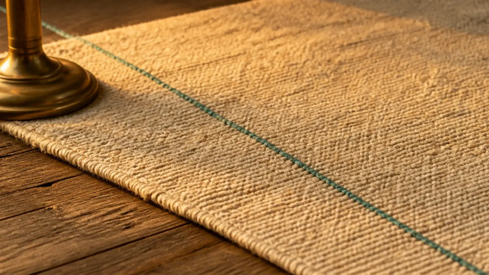 thin turquoise line threaded through an otherwise cream rug field