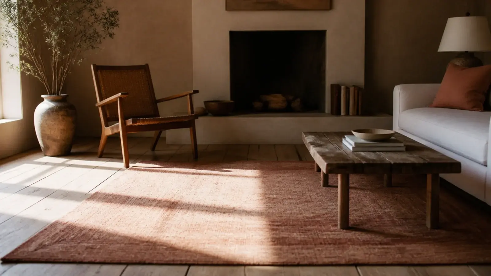 one half of a bright rug visibly paler where sunlight reaches it