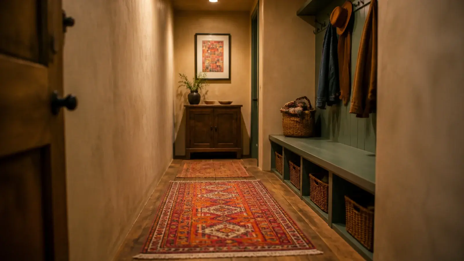 brightest rug relocated to a small hallway away from daylight
