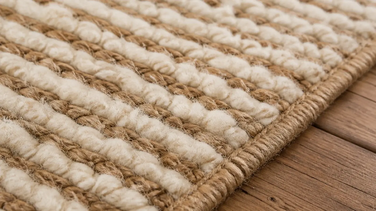 wool and jute blend rug showing both fibres in a single weave