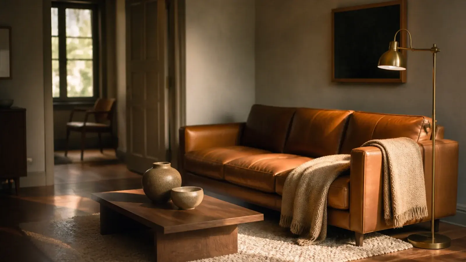 dense wool living room area rugs anchoring a walnut floored seating group
