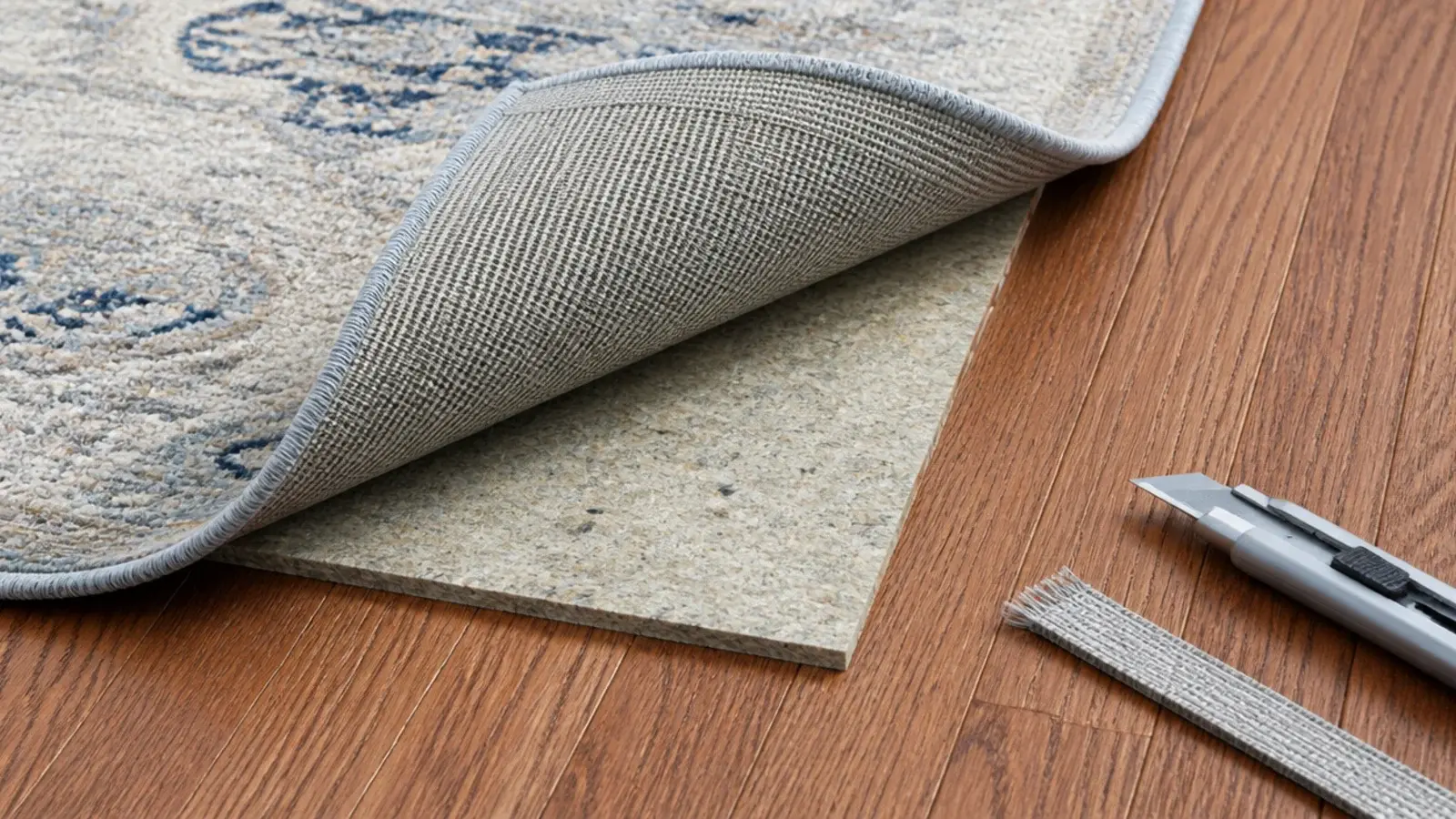pad trimmed short of a rug edge leaving no visible ridge