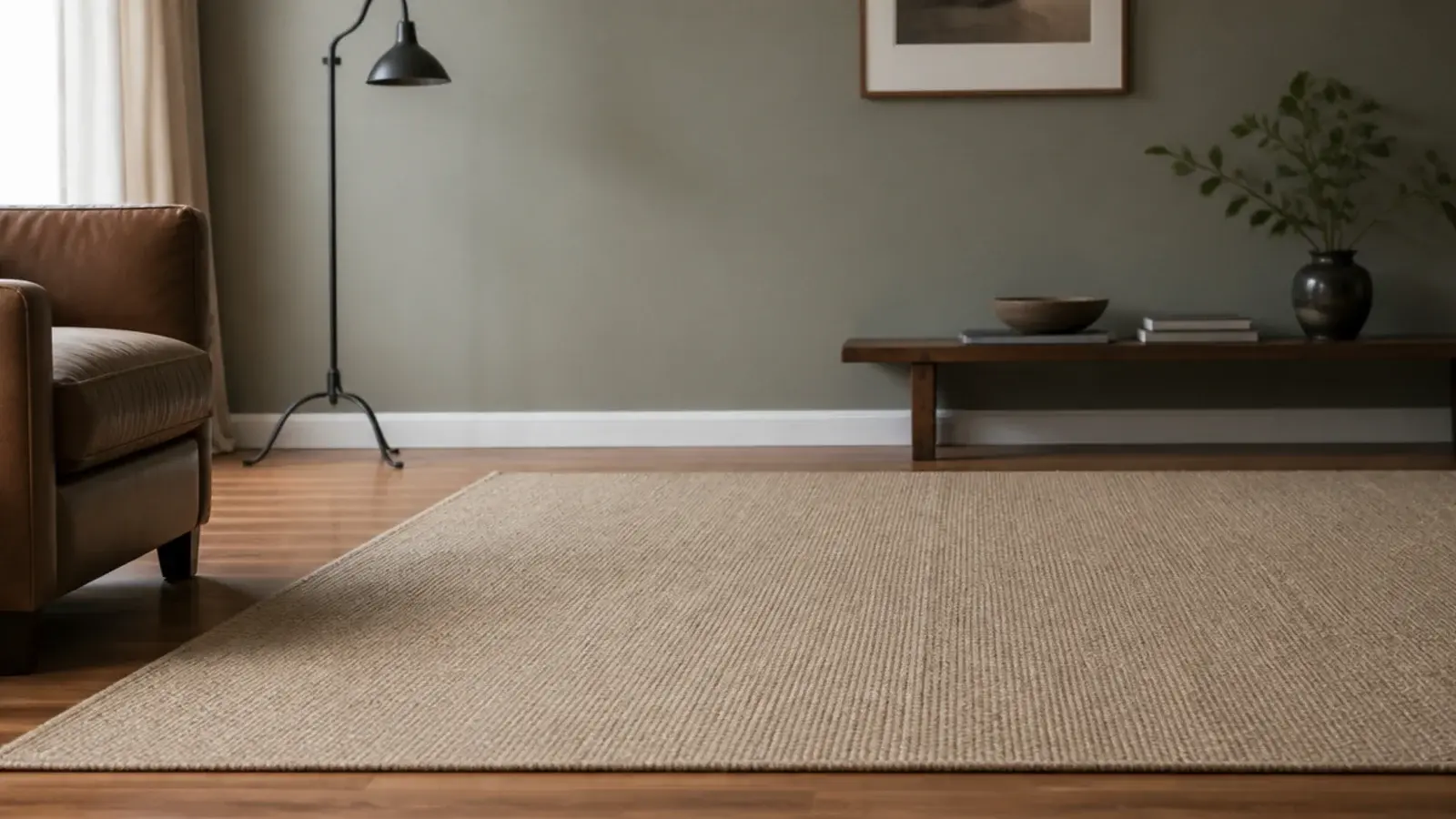 wool living room rugs on hardwood boards held flat by a felt pad
