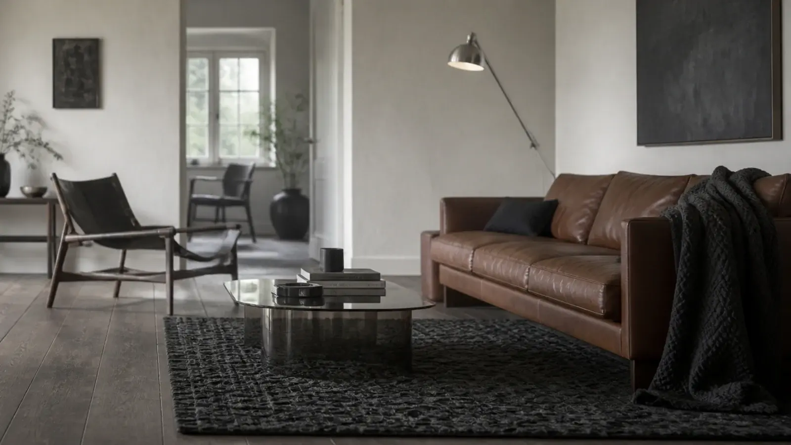 modern rugs in a living room over fumed oak with a carved wool surface