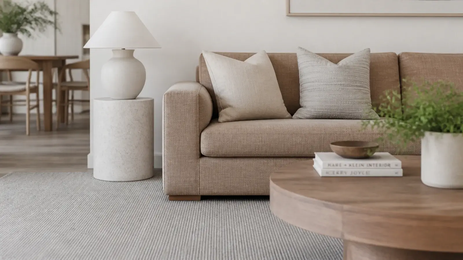 pale grey rug matched to cool ash flooring in a bright room