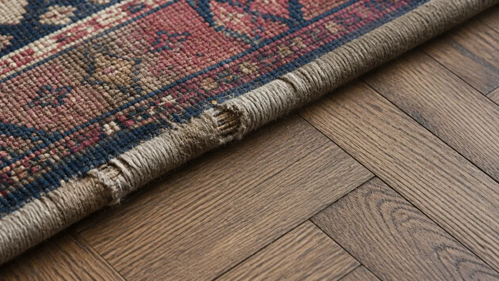 worn selvedge along the long edge of an old hand knotted rug