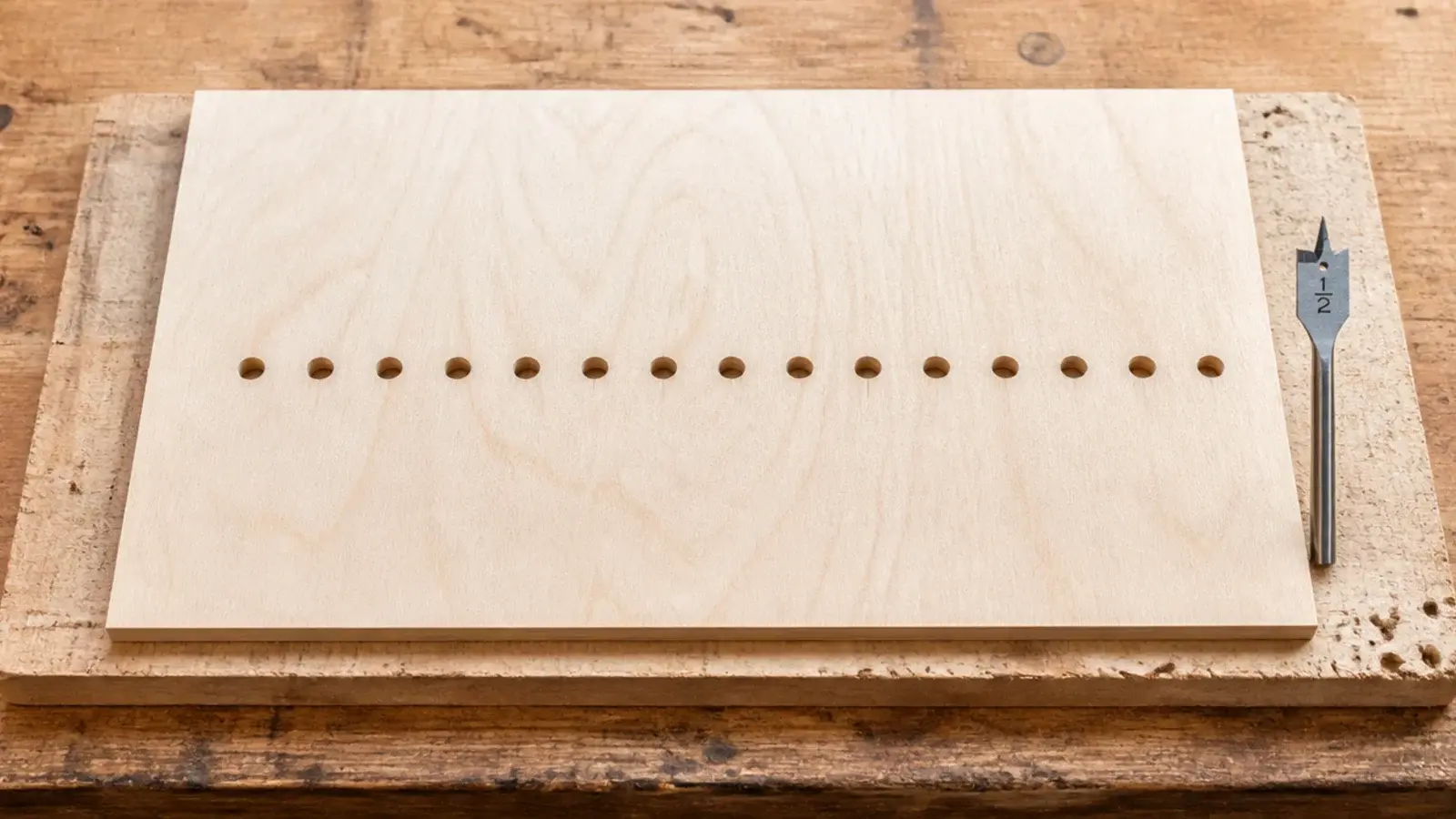 row of half inch ventilation holes bored through a cabinet back panel