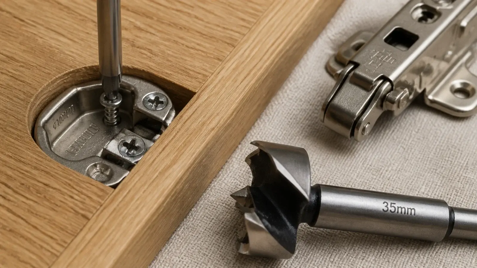 concealed soft close hinge being fitted into a shoe cabinet door front