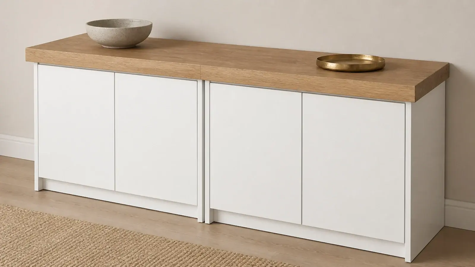 flat pack shoe cabinet upgraded with a thick solid oak top surface