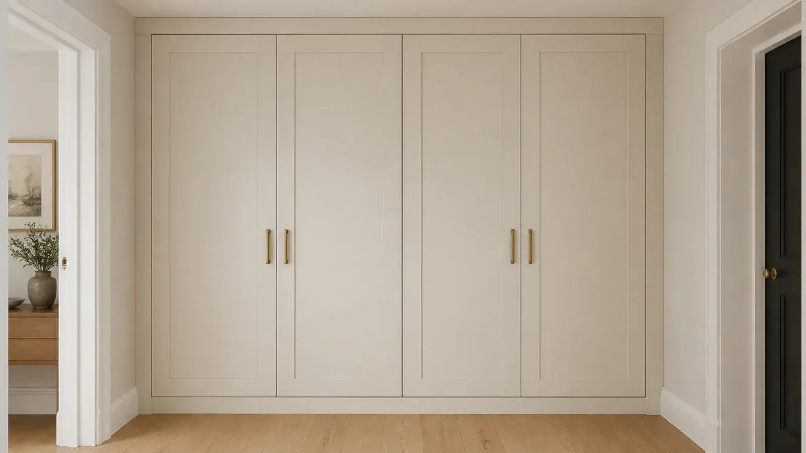 shoe cabinet trimmed narrower to fit a tight hallway alcove exactly
