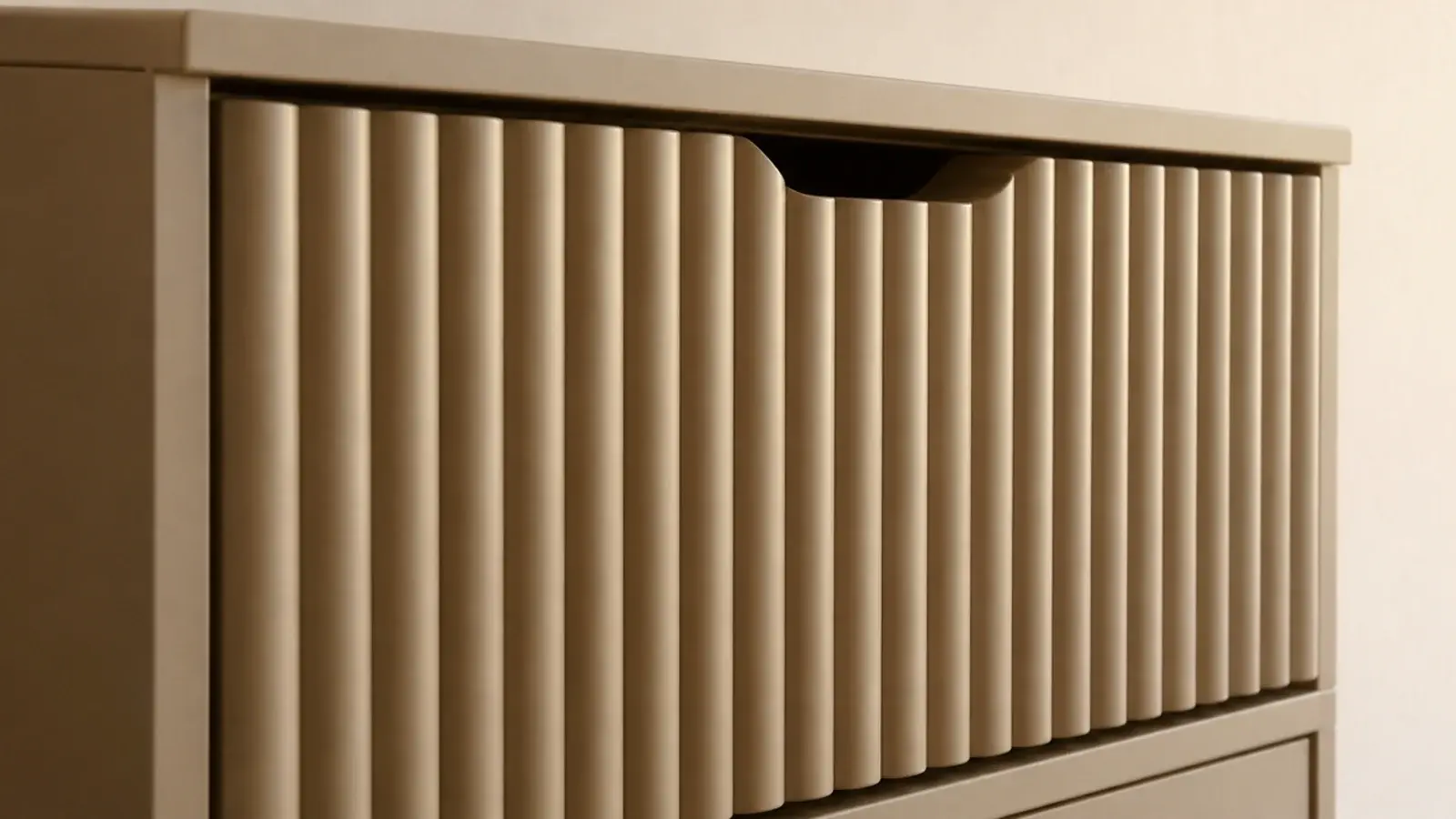 fluted half round moulding applied across a painted shoe cabinet front