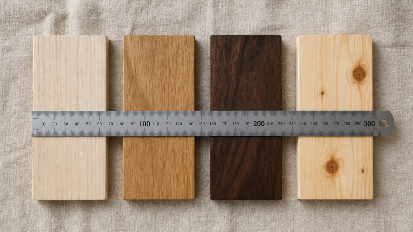 four timber samples compared for building a wooden shoe cabinet