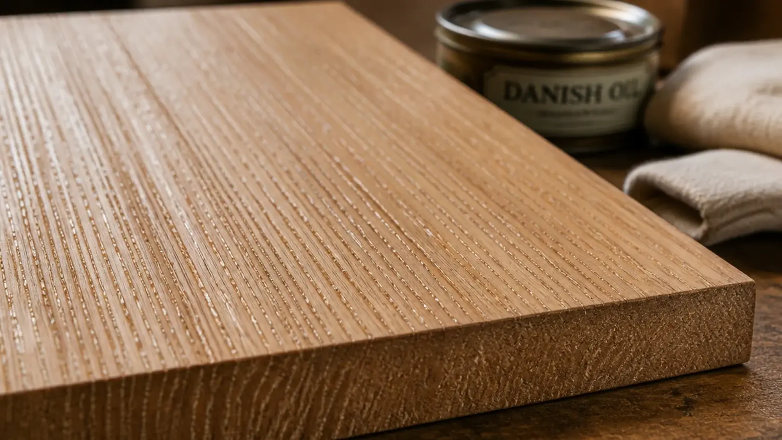 quarter sawn oak panel with straight grain and visible medullary ray fleck