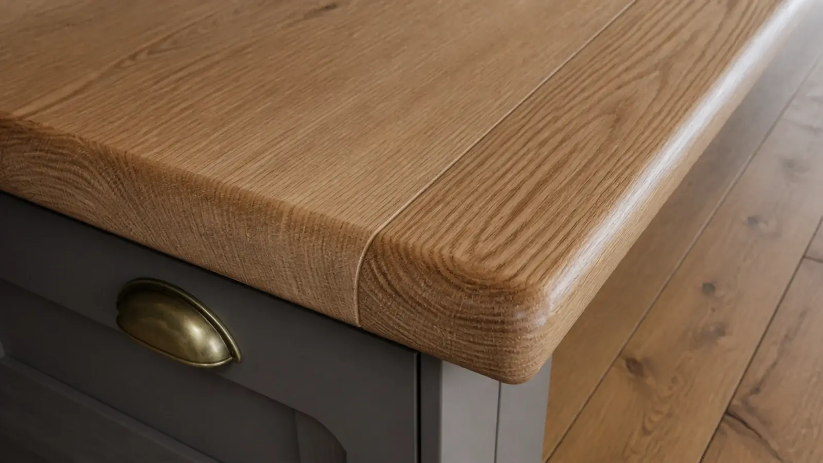 thick doubled timber top edge on a wooden shoe cabinet in a hallway