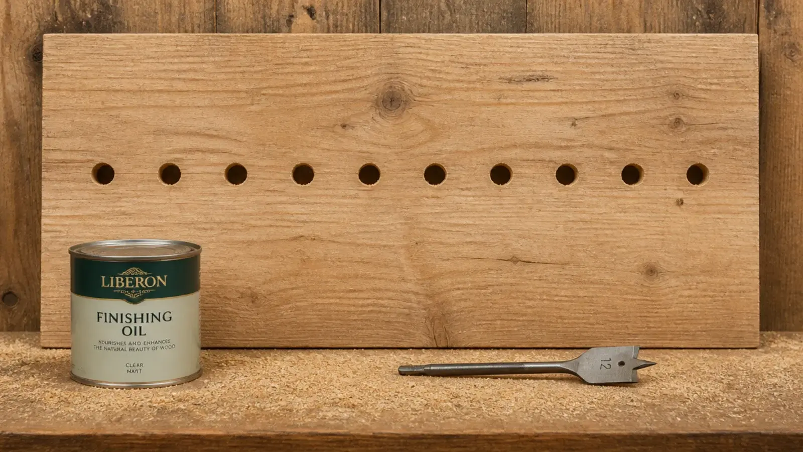 ventilation holes drilled through a timber back panel before oiling