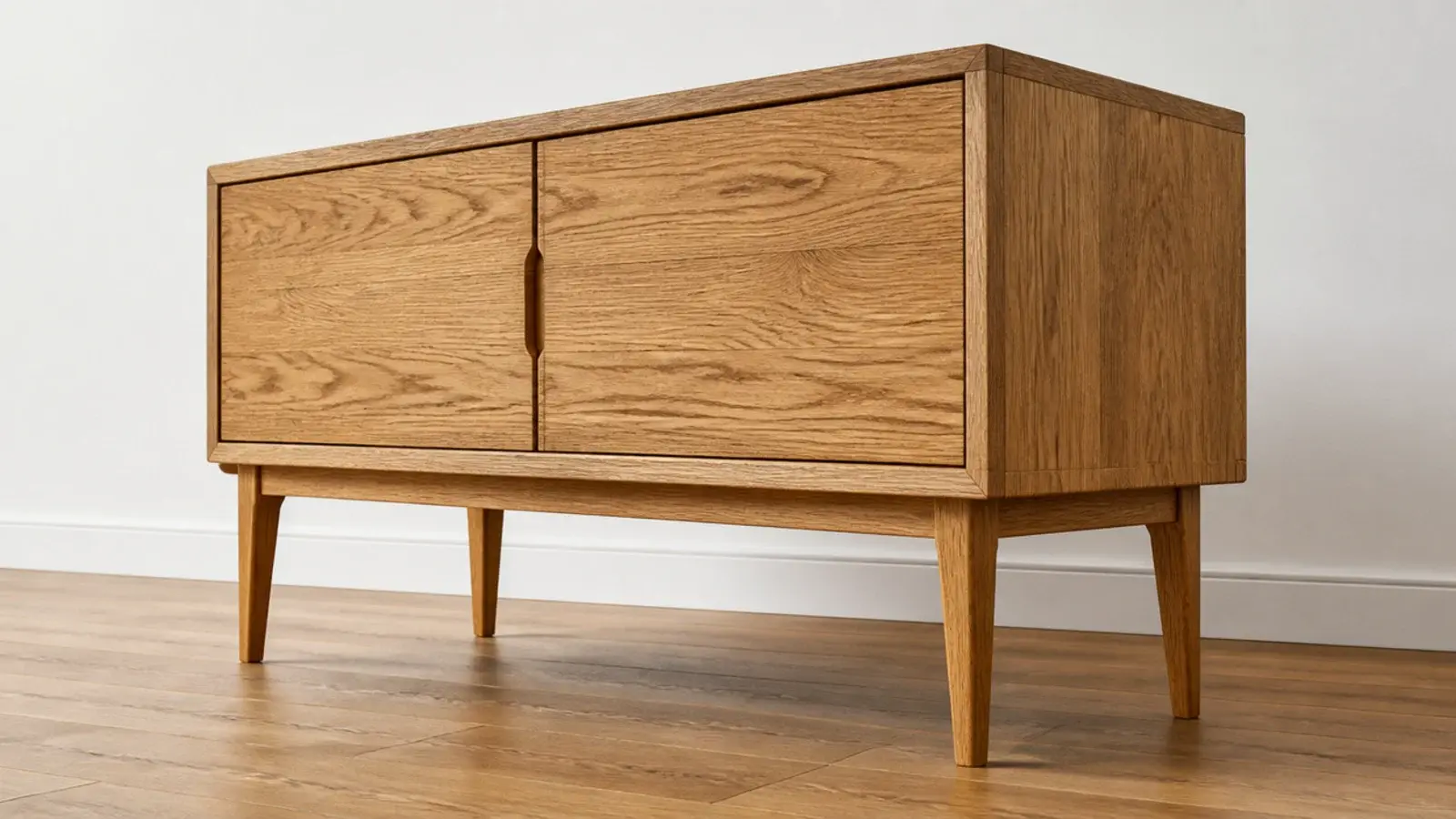 tapered solid timber legs lifting a wooden shoe cabinet off the floor