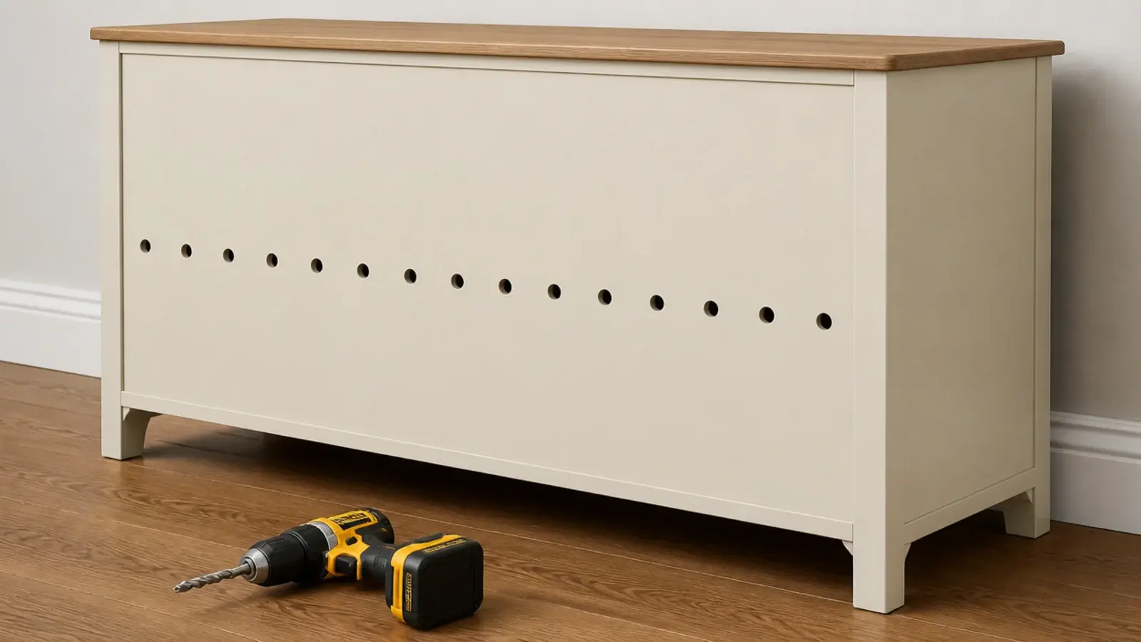 ventilation holes drilled into the back panel of a closed shoe unit