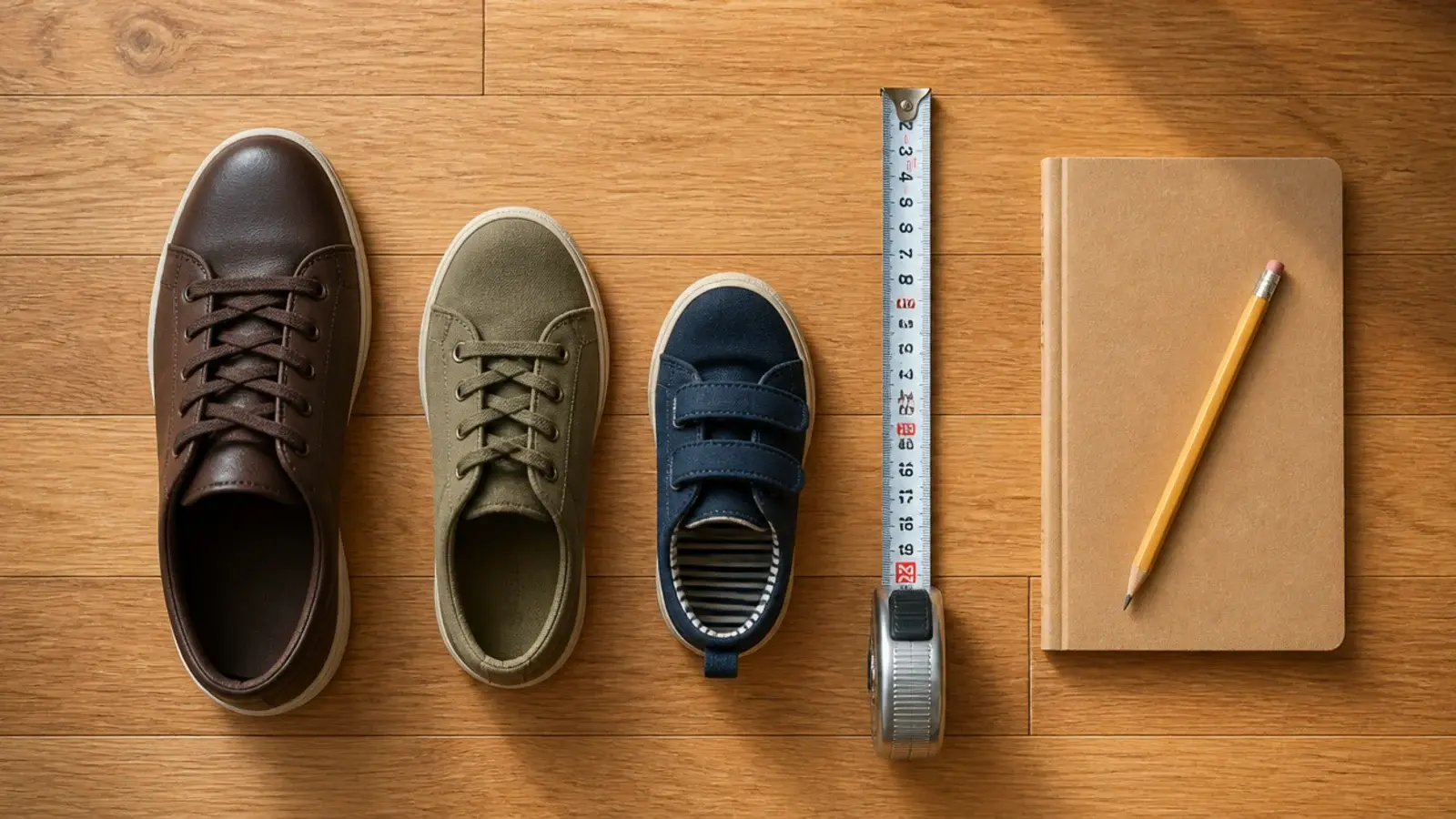 shoes lined up beside a tape measure showing entryway storage depth