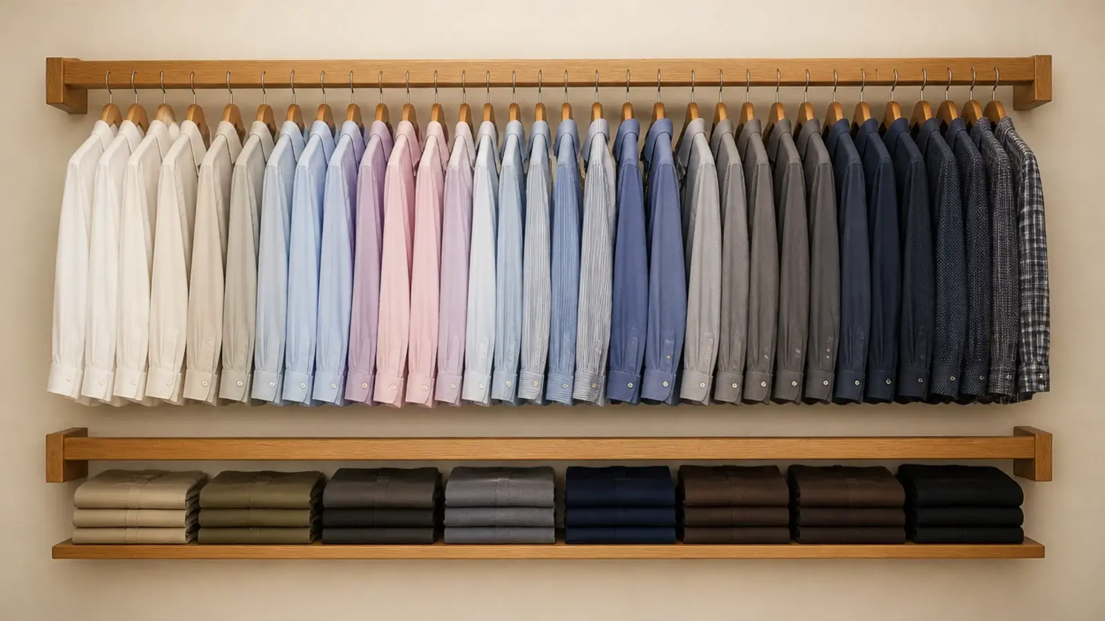 double hung rails replacing a single rod in a small walk-in closet