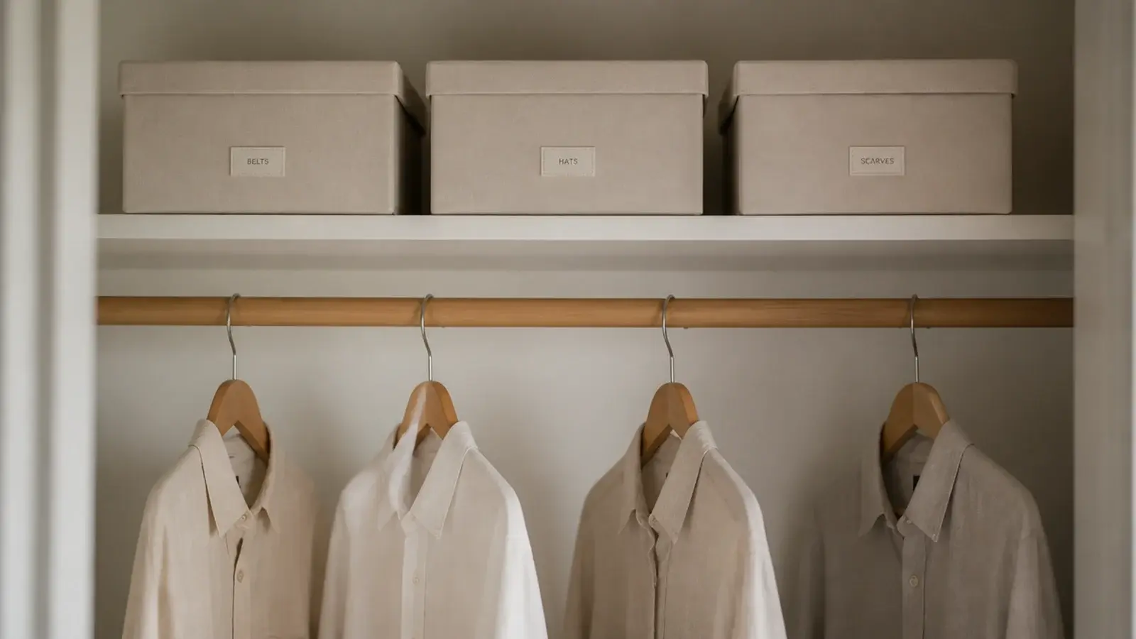 seasonal storage boxes above a rail with breathing room below