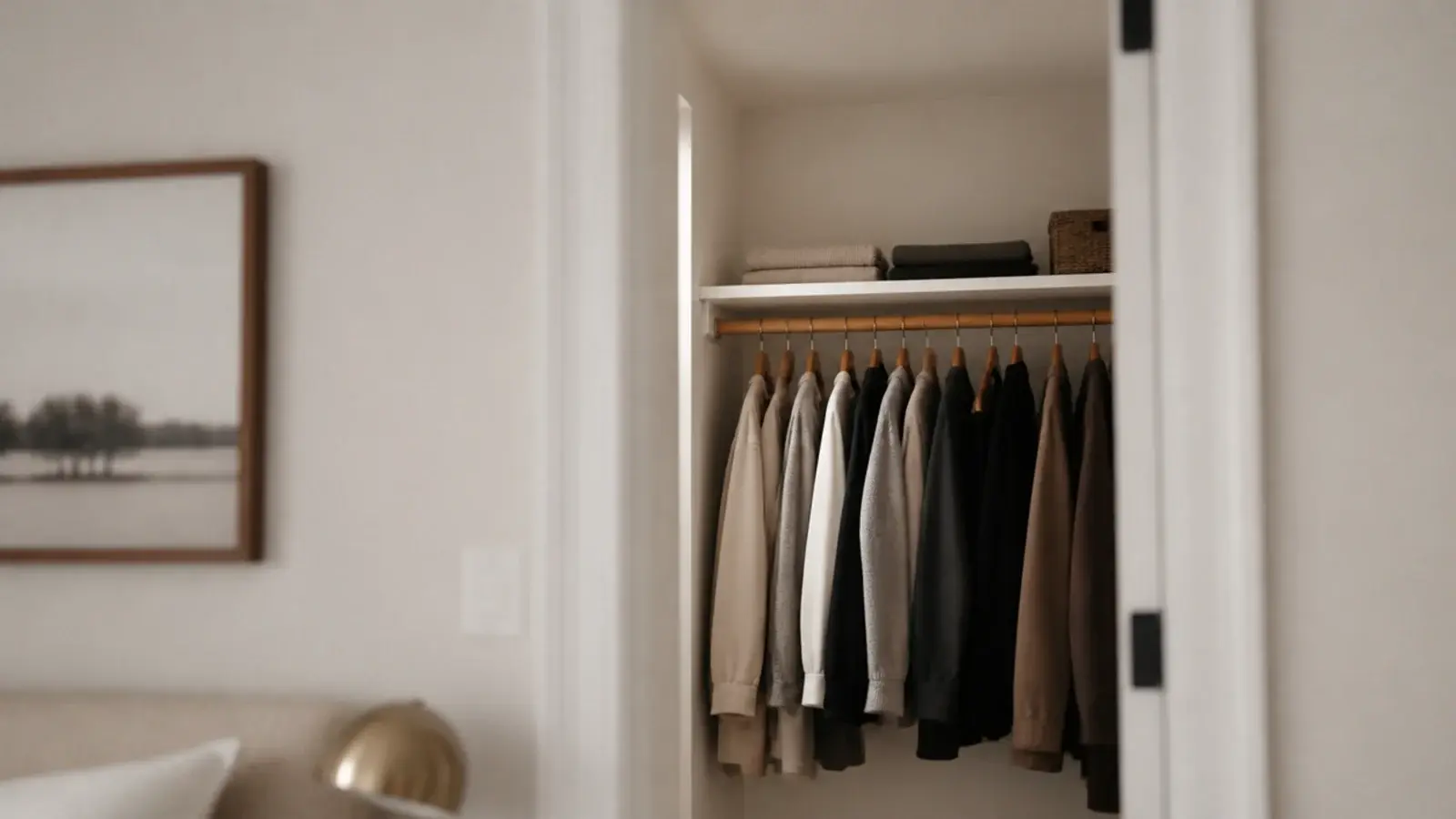 painted closet interior matching the bedroom walls beyond the doorway